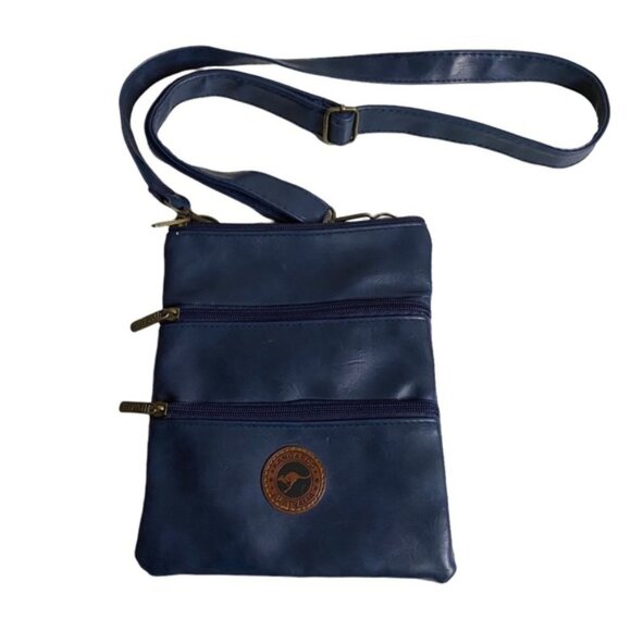 kangaroo Handbags - Kangaroo Three Zip Blue Shoulder Bag